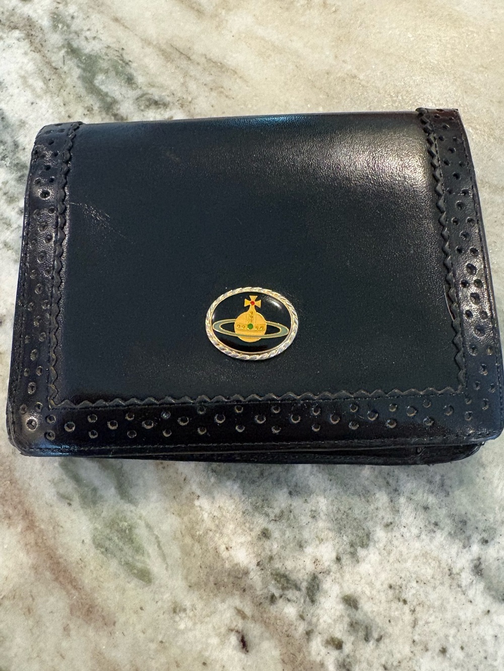 Vivienne Westwood Vintage Black Leather Tri Wallet with Gold Orb Emblem